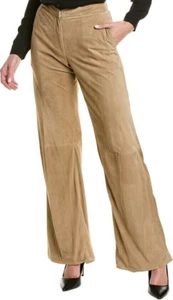 BRUNELLO CUCINELLI Gamuza Cuero Acampanado Pierna Pantalones Pantalones 42 6 EE. UU. Tostado Cintura Media - Imagen 1 de 12