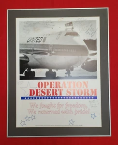 Operation DESERT STORM United Airlines Poster SIGNED by 82nd Airborne Soldiers ! - Picture 1 of 16