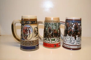 Menge 3 Budweiser Bier Clydesdale Urlaub Weihnachten Stein Becher Kostenloser Versand - Bild 1 von 12