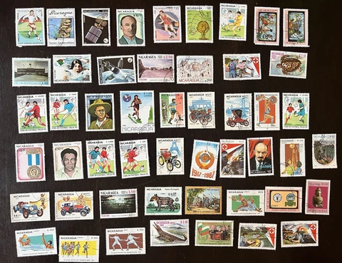 GREAT LOT OF 50 DIFFERENT NICARAGUA STAMPS RED CROSS, OLD CARS, SOCCER & MORE #1 Cover