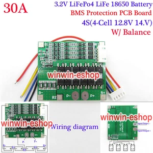 4S 30A 12.8V LiFePo4 LiFe 18650 Battery Charger Protection PCB Board w/ Balance - Picture 1 of 4