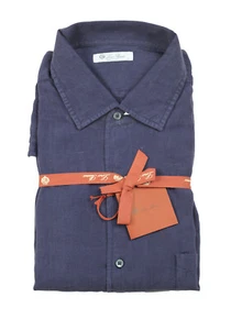 Camisa Loro Piana Lino Azul Sólido Talla XL / 42 IT / 16,5 EE. UU. Nueva Con Etiquetas - Imagen 1 de 3