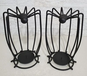 Black Iron Spider Long Legged Candle Holder Set of 2 Halloween Decor - Picture 1 of 10