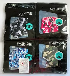 Lote de 12 máscaras faciales de tela lavables reutilizables de camuflaje surtidas con orejeras - Imagen 1 de 1