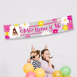 Personalised Happy Birthday Custom Flowers Fabric Girls Party Banner Decorations - Bild 1 von 6