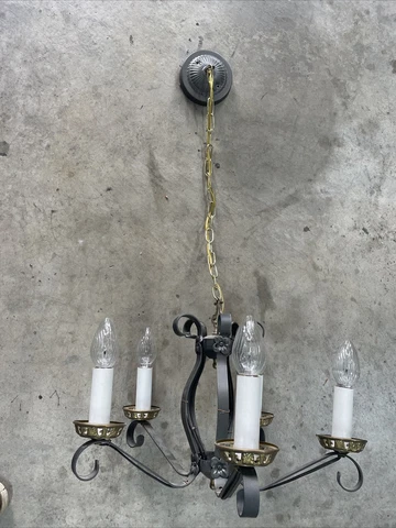 Antique Original Restored 5 Arm Steel & Brass Hanging Light Fixture Cover