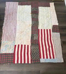 Vintage Hand Sewn Quilt 74”x 62” Various Cotton Fabric Full Of Character - Picture 1 of 10