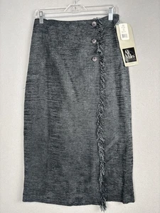 Vtg Ali Miles Petites Skirt Womens 10P Gray Fringe Button Made USA Style 47-221 - Picture 1 of 13