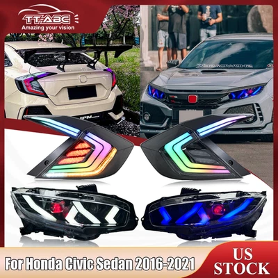 Full LED Headlights & RGB LED Tail Lights For Honda Civic Sedan 2016-2021 Lamps Foto 1 de 4