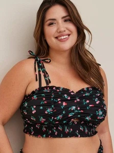 NEW TORRID 6X Smocked Keyhole Bralette - Microfiber Cherries Black, Red, Pink - Picture 1 of 6