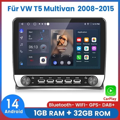 10.1'' Autoradio Carplay Für VW T5 Multivan 2008-2015 GPS Navi BT Wifi DAB+ 32GB - Bild 1 von 4