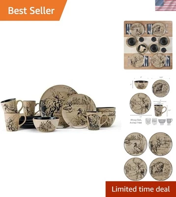 Juego de vajilla informal de 16 piezas negro y beige con estampado animal - Servicio para 4 Foto 1 de 4