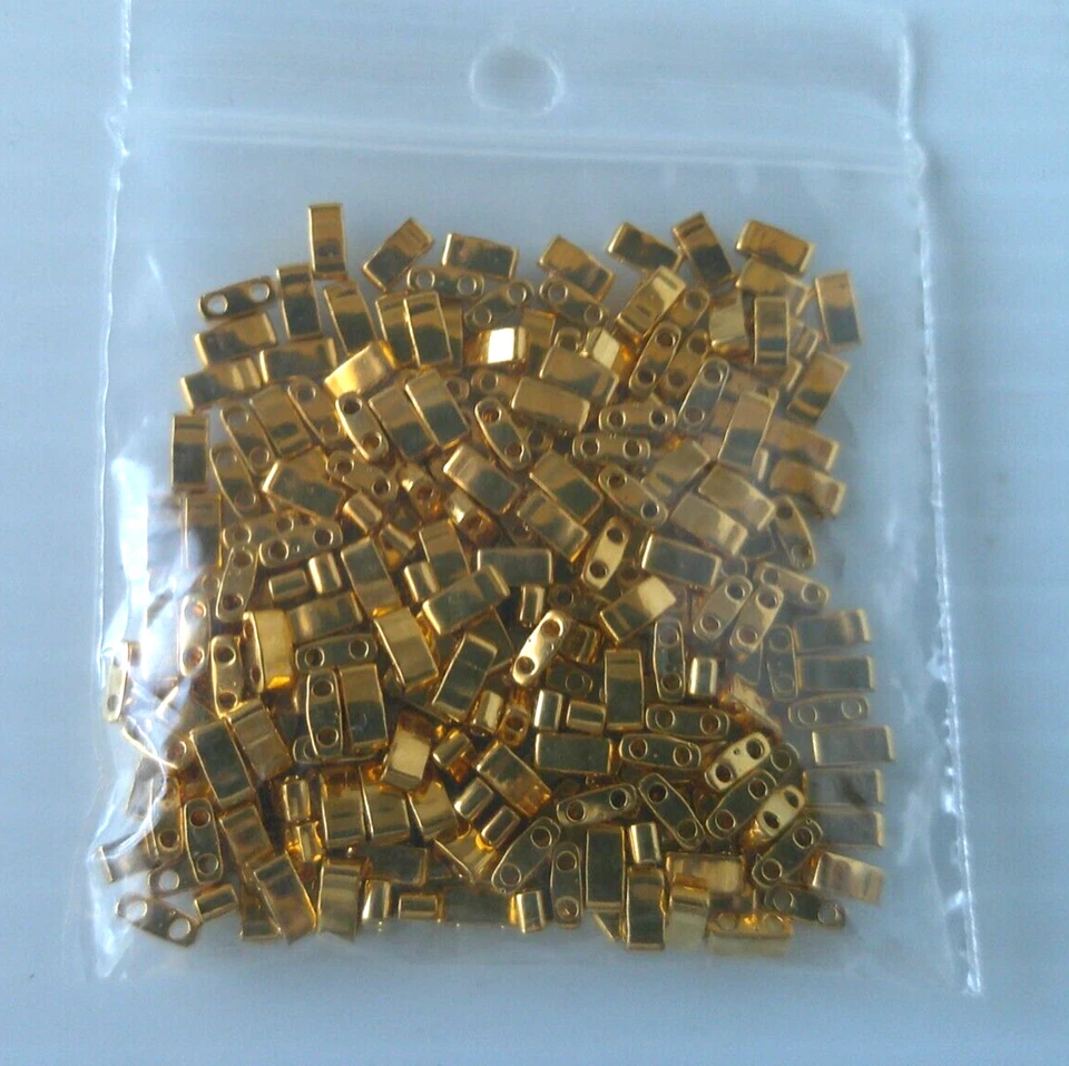 Miyuki Half Tila Beads 2-Hole Rectangle 24K Gold Plated 10g 5mm - Image 1 of 1