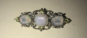 Vintage Mother of Pearl Silver Tone w Rhinestones Victorian Style Brooch - Picture 1 of 4