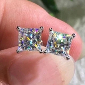 2.00 Ct Certified Princess Cut White Diamond Solitaire Studs-Great Shine & Bling - Picture 1 of 7