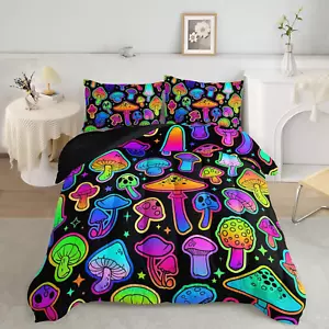 Mushroom Comforter Set Kids Bedding Set Full,3Pcs Colorful Soft Black Gradient M - Picture 1 of 7