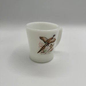 VTG Fire King Oven Ware Ring-Necked Pheasant Game Bird Coffee Mug Cup Milk Glass - Picture 1 of 4