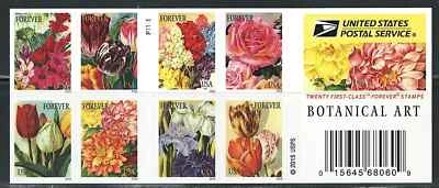 Mint US Botanical Art Booklet Pane of 20 Forever Stamps Scott# 5042-5051 (MNH) - Image 1 of 2