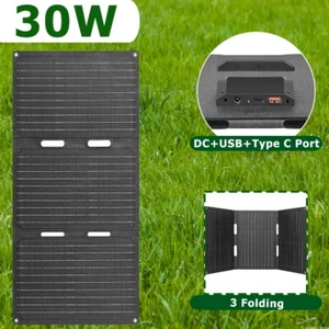 ETFE Folding Mono Solar Panel Mat Kit 30W 12V Camping Battery DC USB Charger - Foto 1 di 11