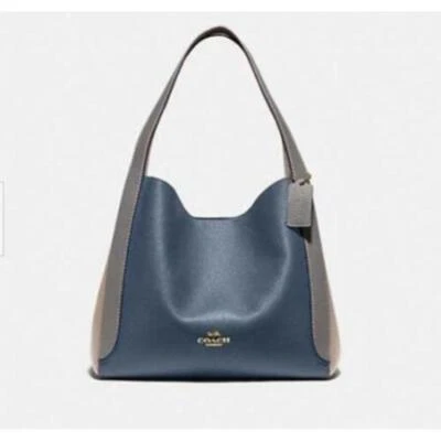 Bolso de Mano Coach Colorblock Hadley Hobo Azul Denim Oscuro Gris Cuero NUEVO Foto 1 de 4