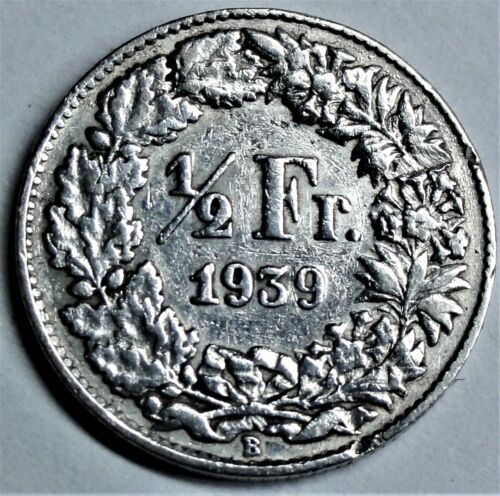 Szwajcaria 1⁄2 franka 1939 srebro - stojąca Helvetia vz / xf & kapsułka