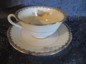 Taza y platillo Noritake dorado y azul ramo de flores rojo Morimura - Imagen 1 de 12