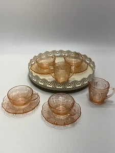 Cherry Blossom Junior Dinner Set 10 Pc Pink Depression Glass Jeannette's Doric - Picture 1 of 16
