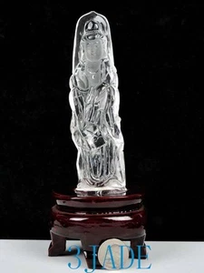 Natural Clear Rock Crystal Quartz Carving Kwan Yin / Guanyin Statue Sculpture - Picture 1 of 7