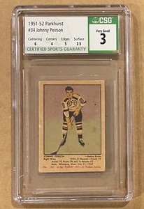 1951-52 Parkhurst Hockey #34 Johnny Peirson CSG 3 W/Subs Bruins