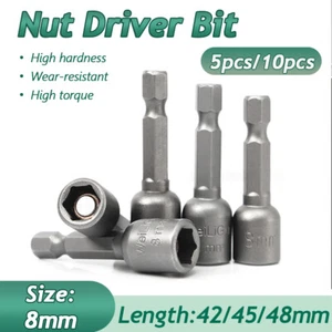 Magnetic Nut Bit Driver Set 5/10 Pcs, 1/4" Shank Drill Nut Setter Power Tool 8mm - Picture 1 of 10