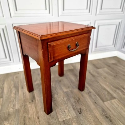 Vintage Bedside Table Drawer - Solid Dark Wood - Lamp Telephone Plant - Rustic - Image 1 of 4