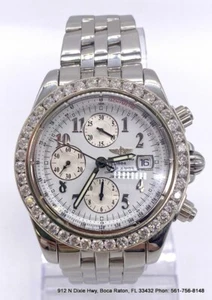 Breitling Chronomat Evolution 44mm White Dial Diamond Bezel Watch A13356 - Picture 1 of 10