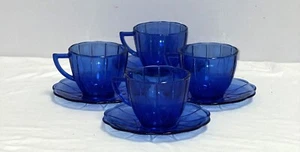 4 Hazel Atlas NEWPORT / HAIRPIN* COBALT BLUE *CUPS & SAUCERS* - Picture 1 of 2
