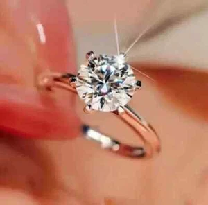 2 Ctw Round Cut VVS1 Moissanite Solitaire Engagement Ring 14K White Gold Plated - Picture 1 of 9
