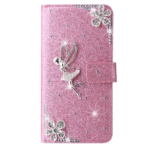 For Samsung A21 A41 A72 A12 A32 A6 A8 A3 A20E Bling Angel Wallet Flip Case Cover - Picture 1 of 11