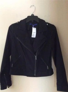 New Kohl's Apt.9 black stretch denim motorcycle style zippered jacket PXS - Picture 1 of 7