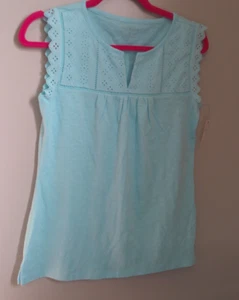 TALBOTS SIZE XS LIGHT BLUE TOP WITH V NECK AND EYELET BODICE - Picture 1 of 4