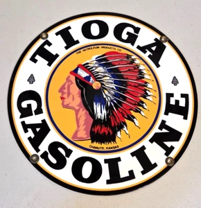 Vintage Style TIOGA Indian Gasoline Oil Heavy Duty Metal Round Sign 12" - Picture 1 of 6