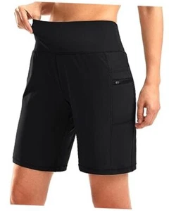 Women's High Waisted 9" Bermuda Shorts with Zipper Pockets X-Large Black - Picture 1 of 7