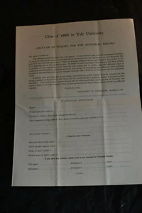 Circular of Inquiry - Class of 1886 Yale University - Picture 1 of 5