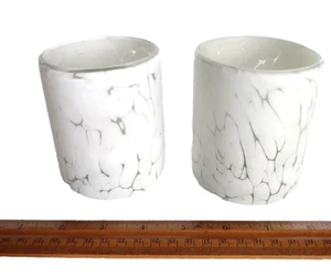 2 Jalisco Pottery Barn Old Fashioned Hand Blown White Confetti Glasses - Picture 1 of 5