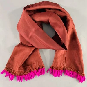 DRIES VAN NOTEN Brown Fuchsia Fringe Silk Scarf - Picture 1 of 6