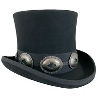 Black 100% Wool Felt Top Hat Concho Band Victorian Costume Slash Mad Hatter USA 