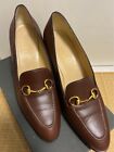 Gucci Round Toe Genuine Leather Gold Hardware Horsebit Pumps Size Us 8.5 Auth