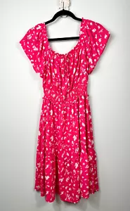 Jessica Simpson Pink Off The Shoulder Cute Sexy Fun Coquette Milkmaid Dress Sz M - Picture 1 of 9