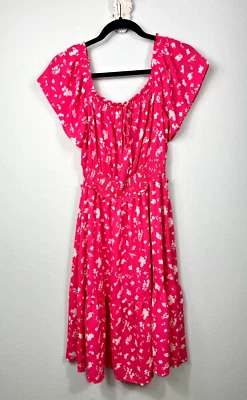 Jessica Simpson Milkmaid Dress Sz M Pink Off The Shoulder Cute Sexy Fun Coquette - Image 1 of 4