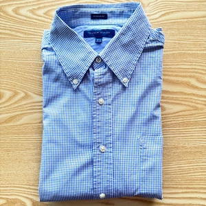 Tommy Hilfiger camicia grande uomo blu bianco 25" pit-to-pit designer colletto 16,5" - Foto 1 di 10