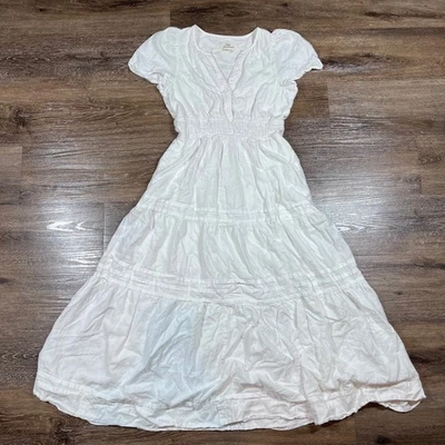 Anthropologie Dress Womens S White Tiered Midi Short Sleeve V Neck Casual Boho - Image 1 of 4