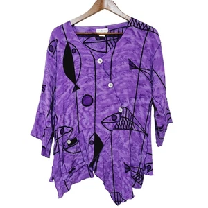 Top asimétrico de caña de hiedra talla M rayón único diseño de tie dye artístico para usar - Imagen 1 de 7