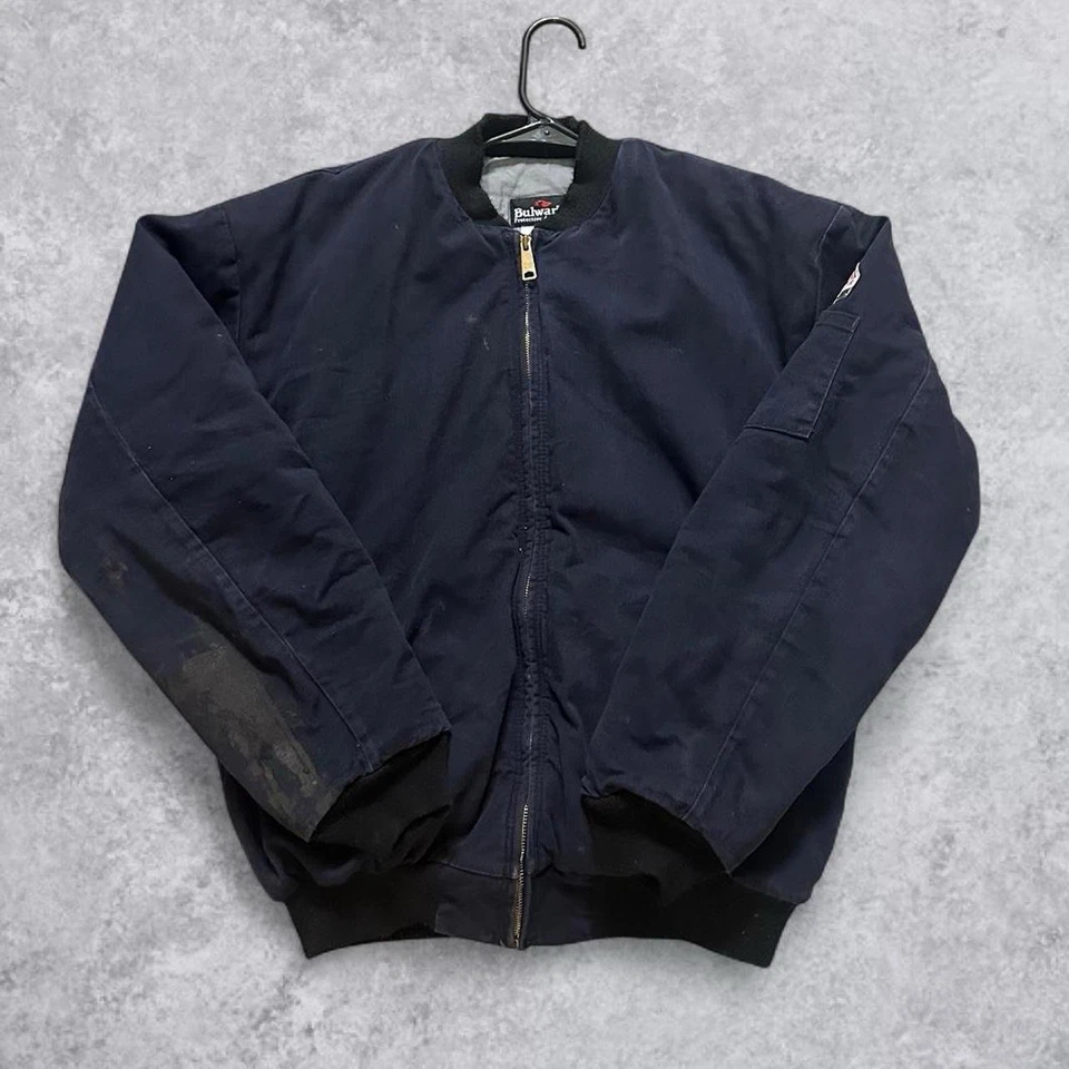 Chaqueta Bulwark Para Hombres L Azul Marino Bombardero Ropa de Trabajo Ultrasuave Resistente al Llama FR Foto 1 de 4